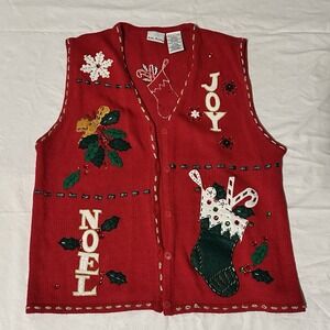 Vintage Bobbie Brooks Christmas sweater vest large. Stocking Noel